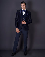 Load image into Gallery viewer, Blue Embroidered Tuxedo Set
