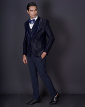 Load image into Gallery viewer, Blue Embroidered Tuxedo Set
