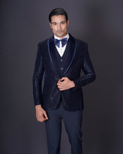 Load image into Gallery viewer, Blue Embroidered Tuxedo Set
