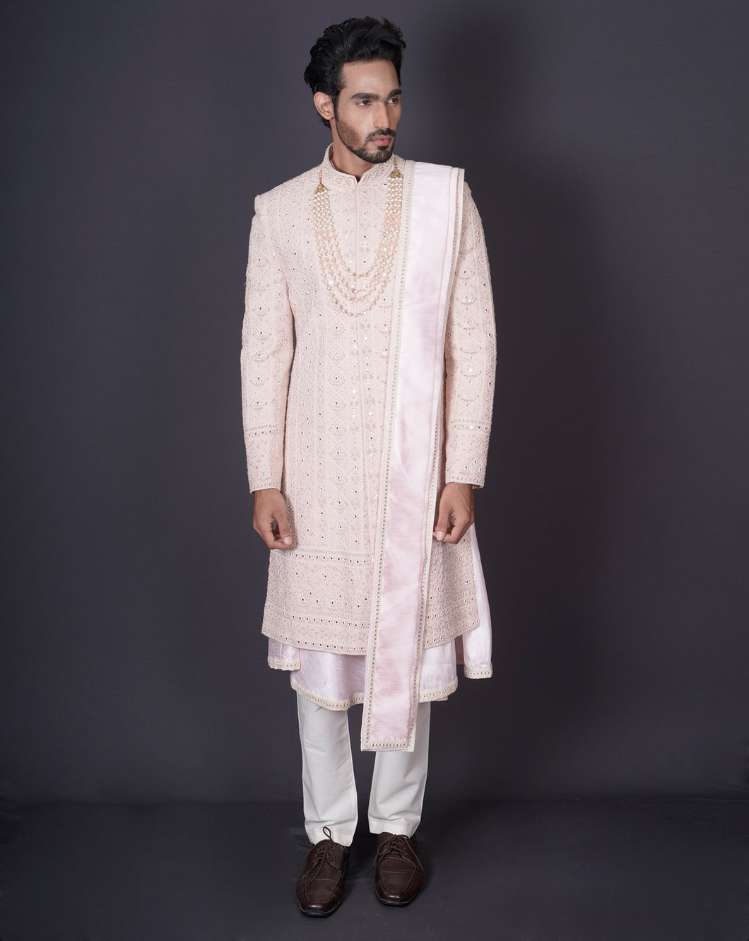 MOF Pink Embroidered Sherwani