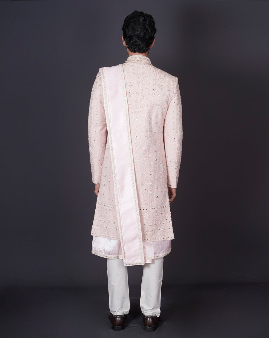 MOF Pink Embroidered Sherwani