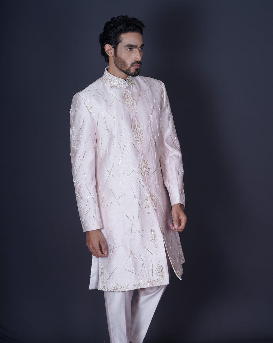 Soft pink sherwani