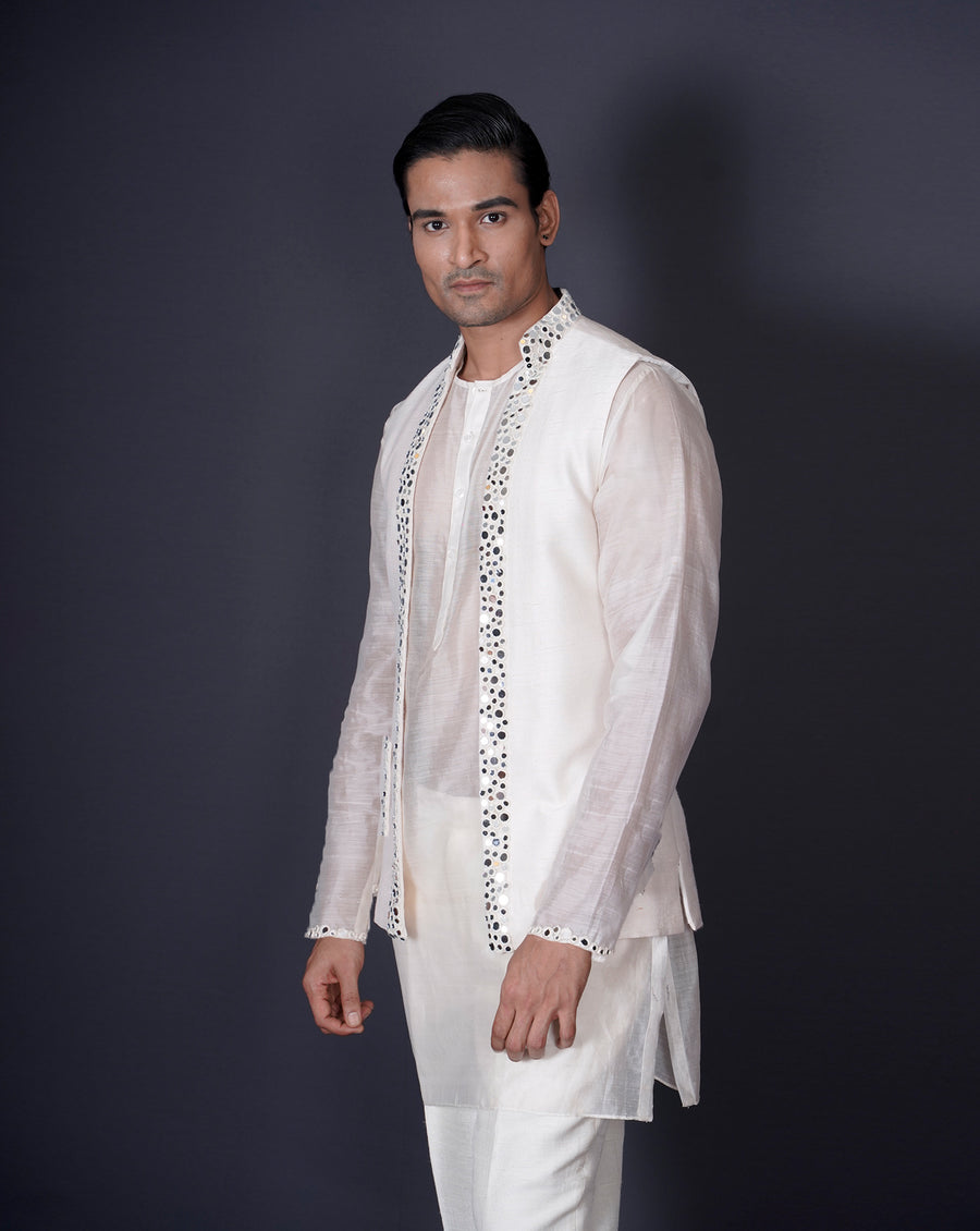 Indowestern Ivory Mirror set