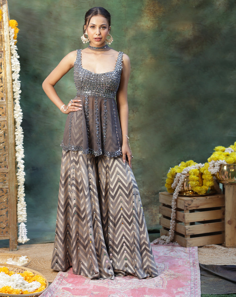 Rangmanch Grey Sharara Set