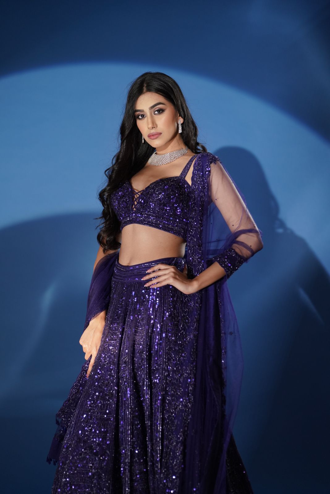 Electric blue shimmering lehenga
