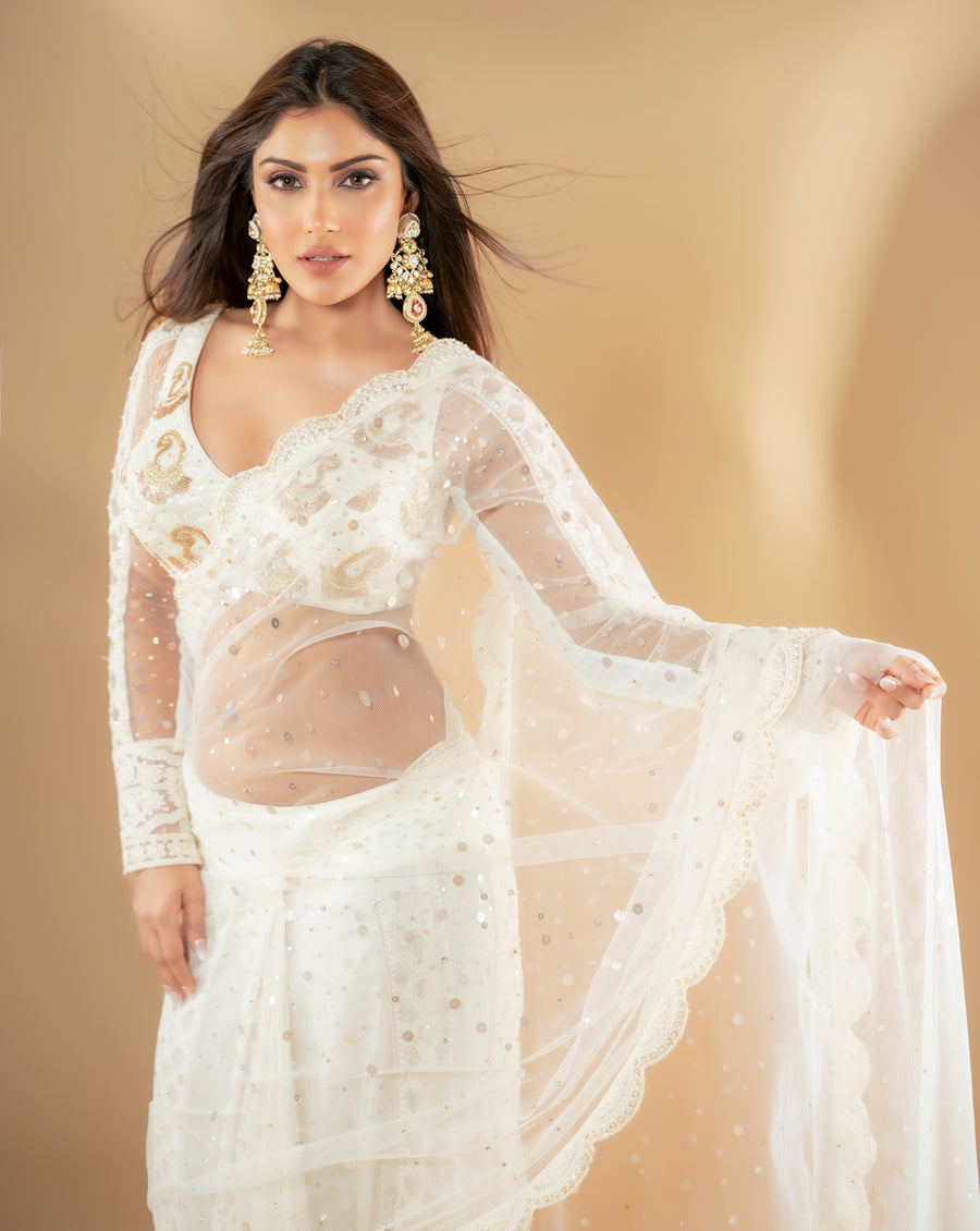 The Ivory Lucknowi Sari