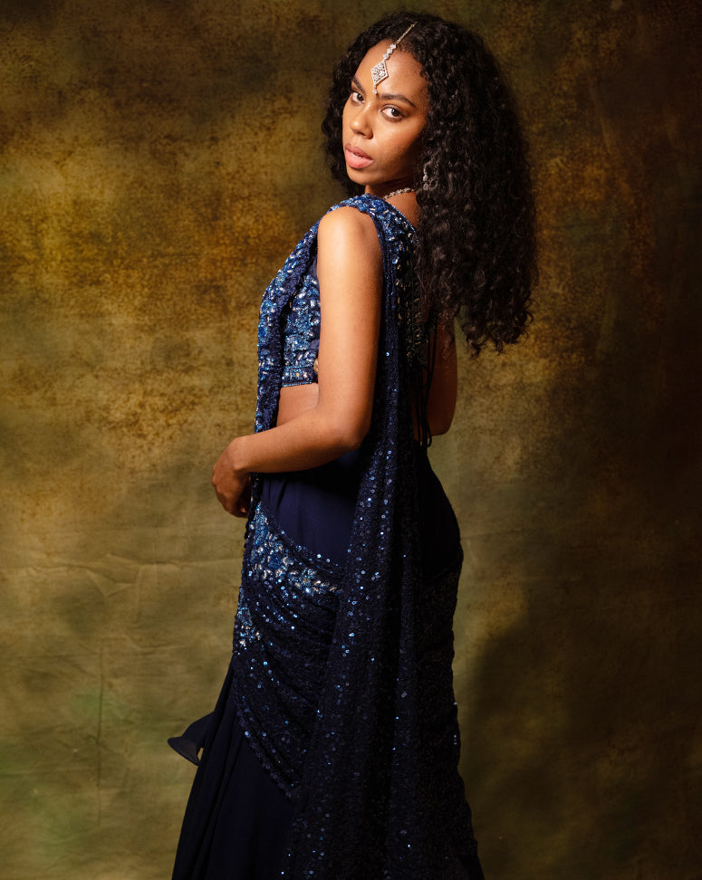 The Shimmering Blue Skirt Sari