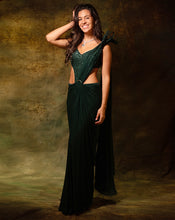 Load image into Gallery viewer, The Shimmering green circle sari
