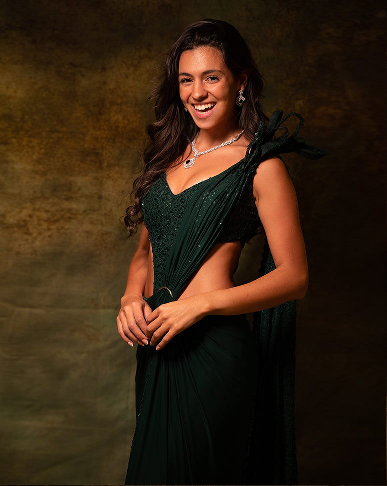 The Shimmering green circle sari