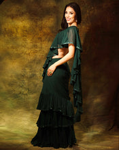 Load image into Gallery viewer, The Shimmering green ruffle sari
