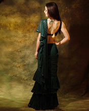 Load image into Gallery viewer, The Shimmering green ruffle sari
