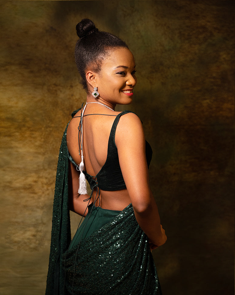 The Shimmering green skirt sari