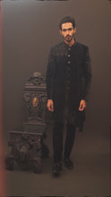 Load and play video in Gallery viewer, MOF Asymmetrical Black Sherwani
