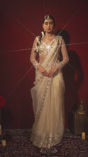 Load and play video in Gallery viewer, Ivory Gotta Patti Kali Saree

