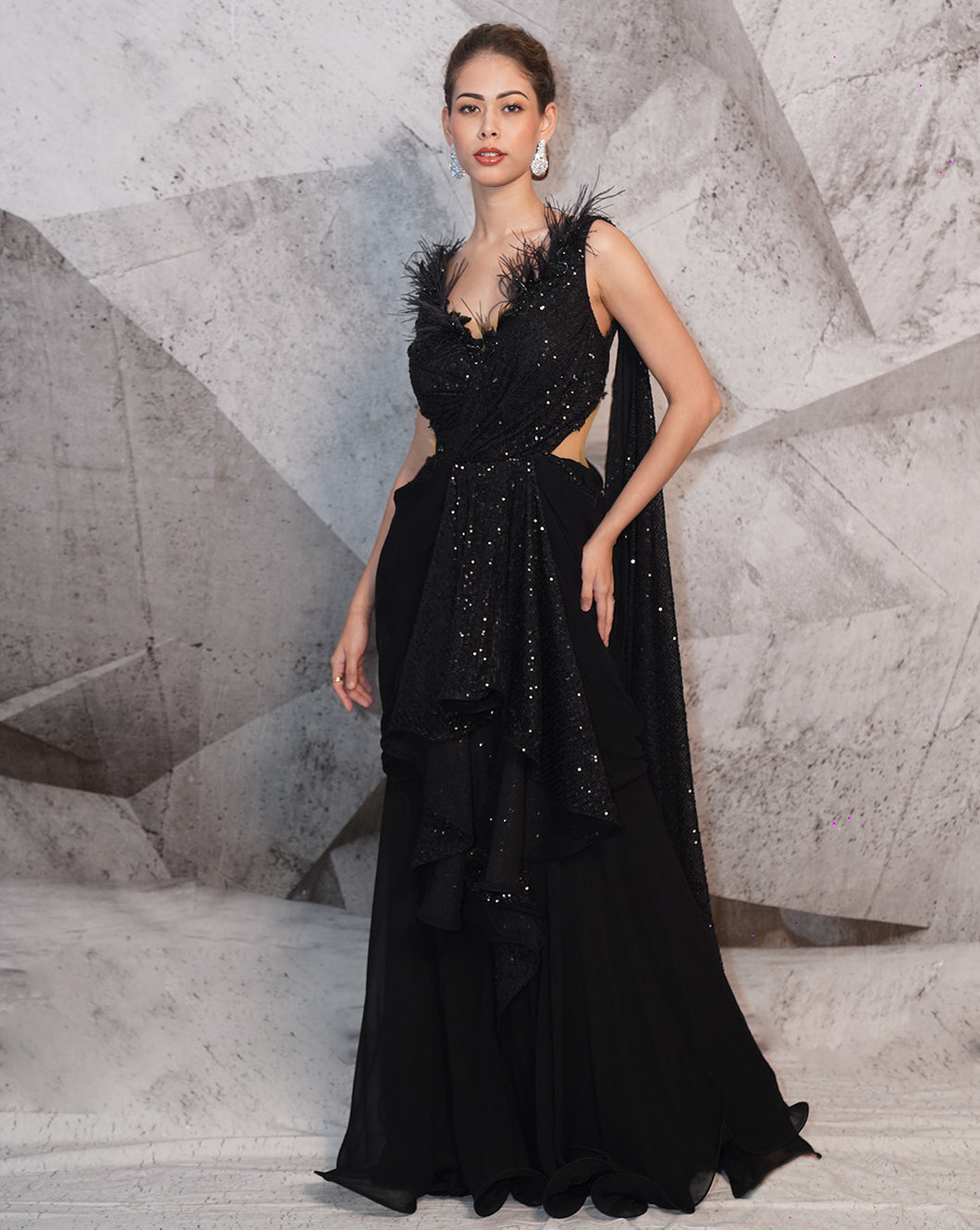 The Sequins Black Sari-Gown