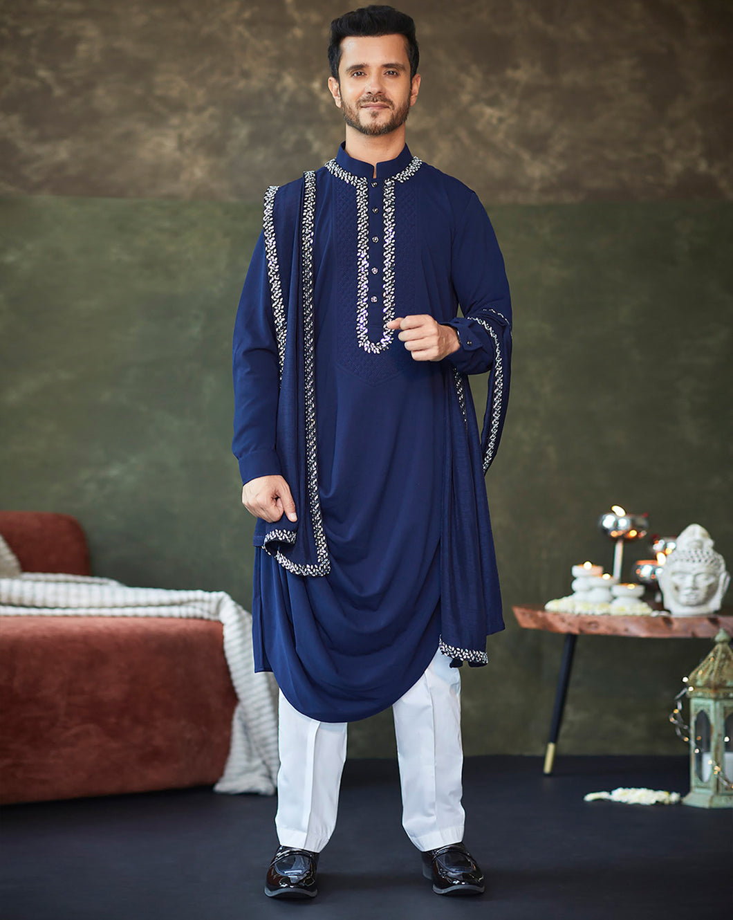 Navy Blue  mirror cowl kurta