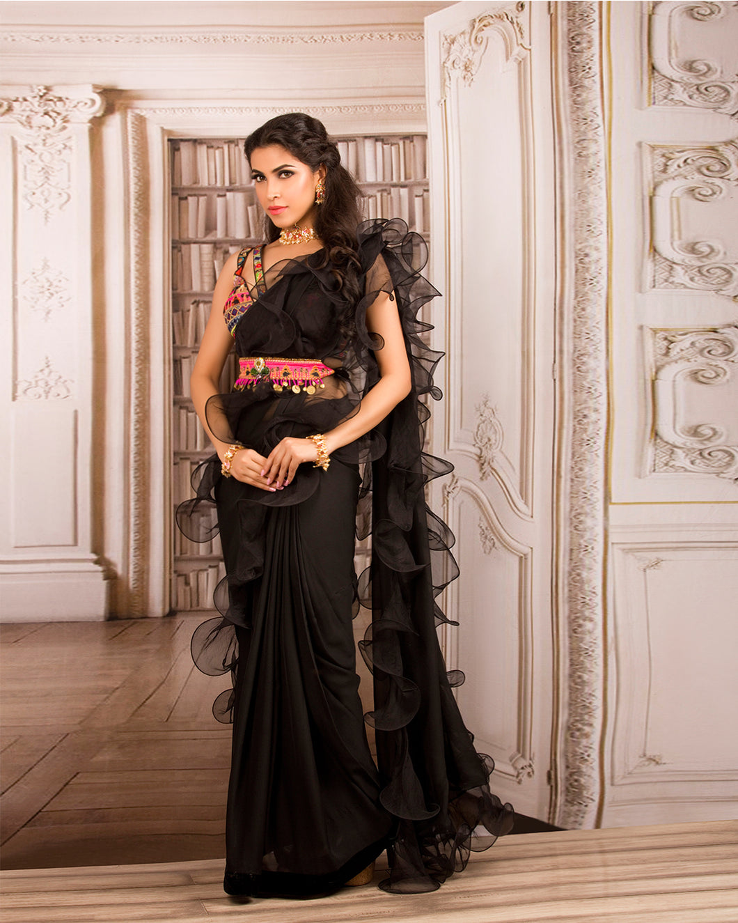 The Black Ruffle Sari - Archana Kochhar India