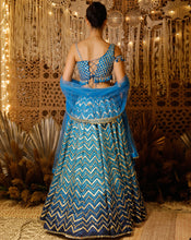 Load image into Gallery viewer, Blue Chevron Mirror Lehenga
