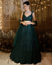 Load image into Gallery viewer, The Shimmering green lehenga
