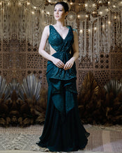 Load image into Gallery viewer, The Shimmering green gown sari
