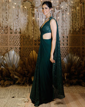 Load image into Gallery viewer, The Shimmering green cross sari
