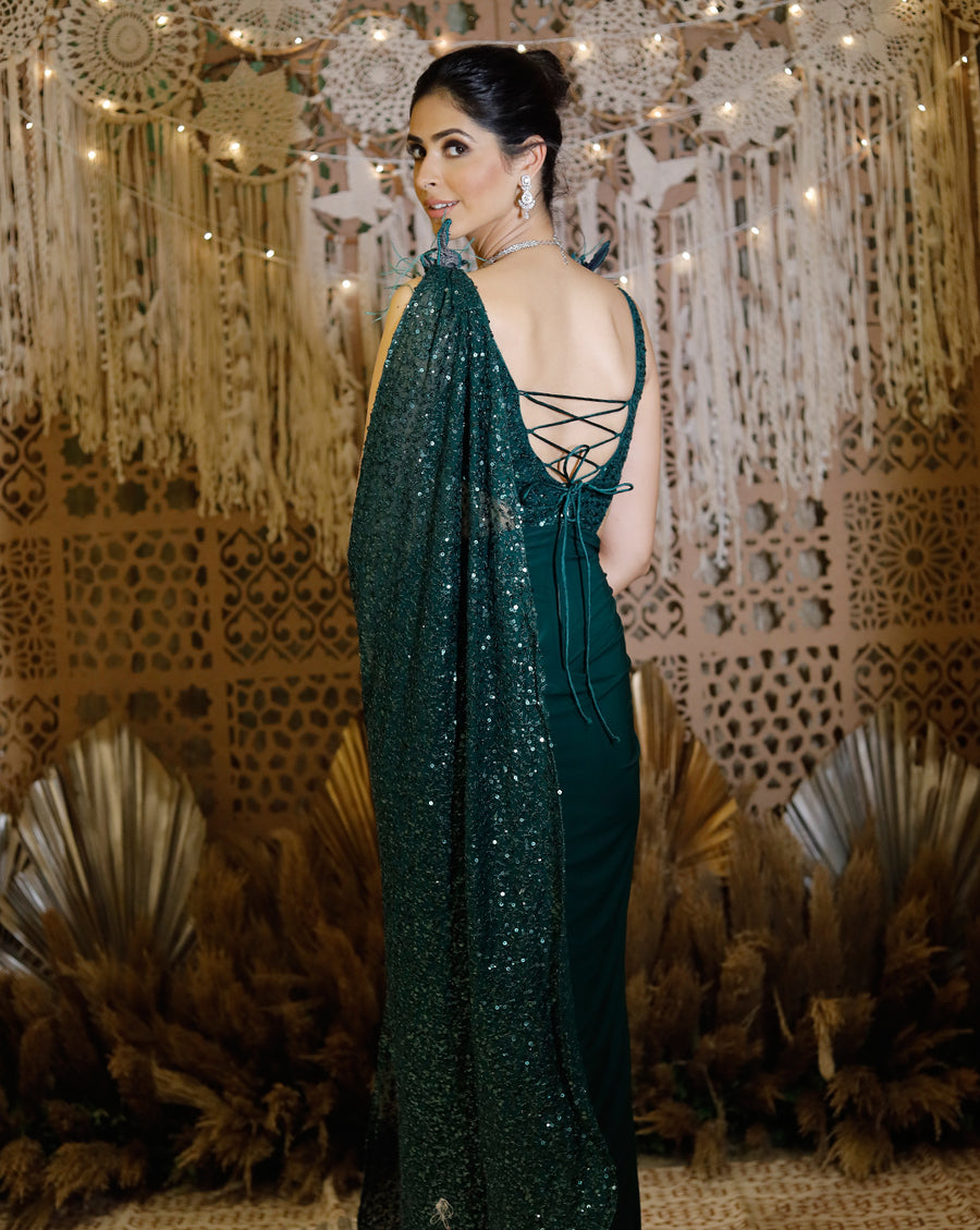 The Shimmering green cross sari