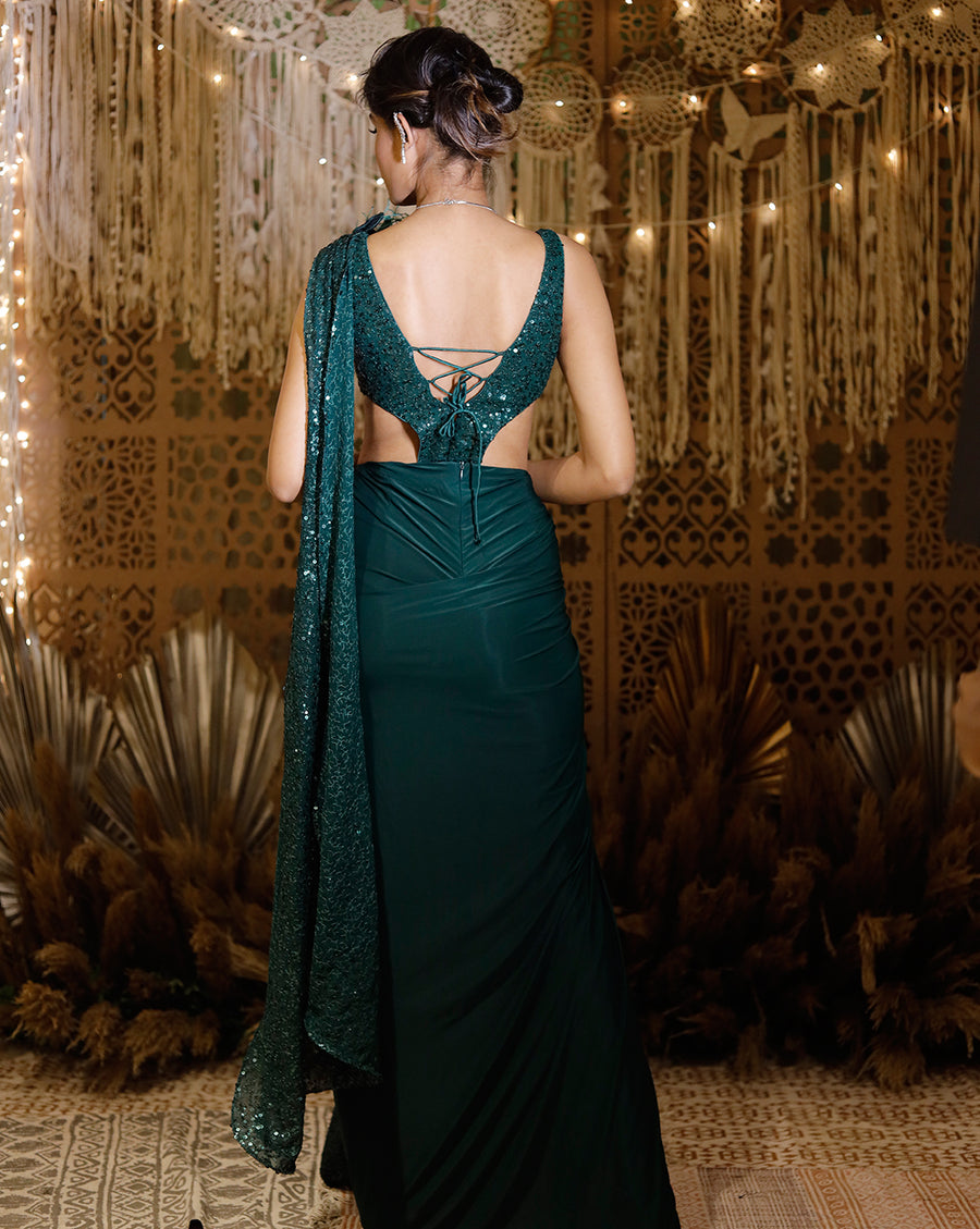 The Shimmering green circle sari