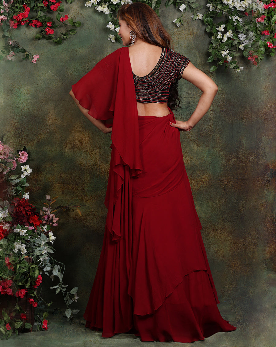 The Maroon Ruffle Sari
