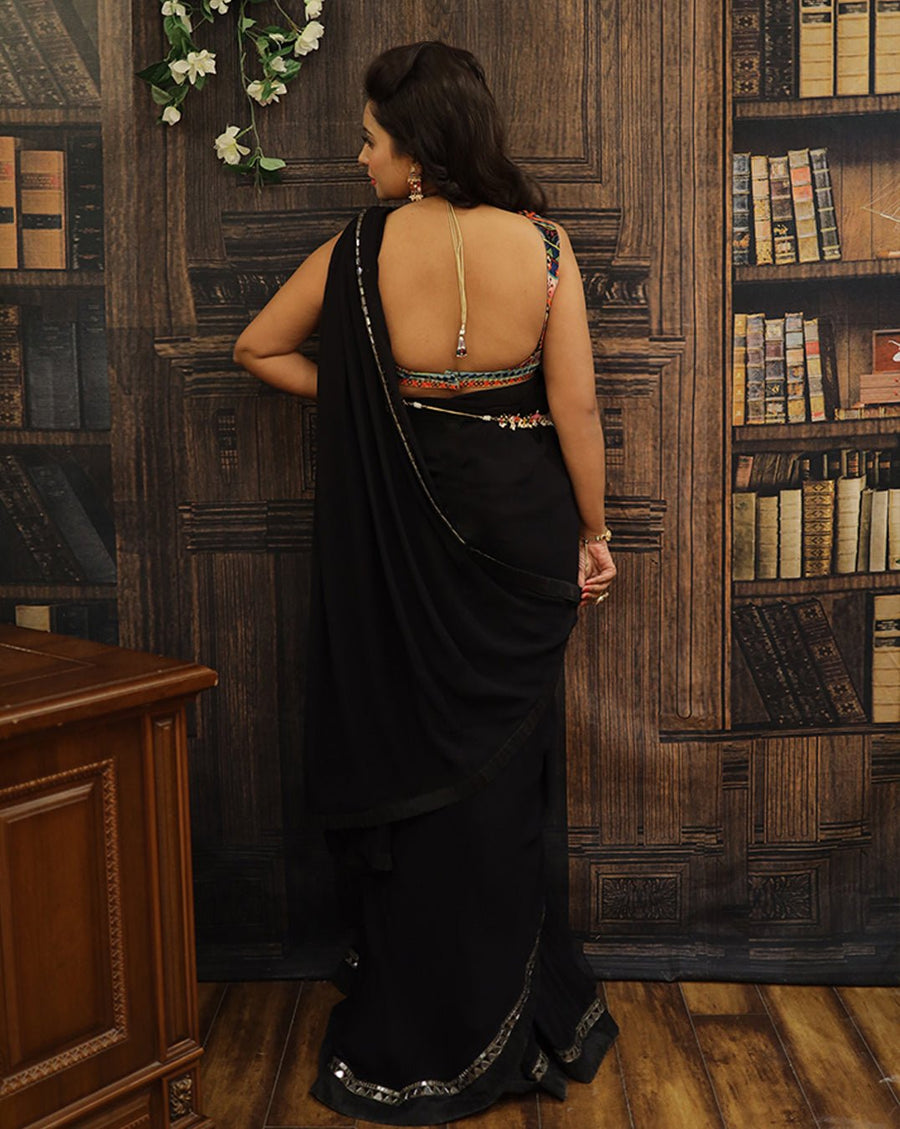 Banjara Blouse and Black Sari - Archana Kochhar India