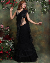 Load image into Gallery viewer, The Black Ruffle Sari
