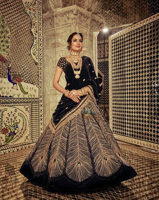 The Midnight Blue Peacock Lehenga - Archana Kochhar India