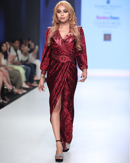 Maroon Overlap Gown - Archana Kochhar India