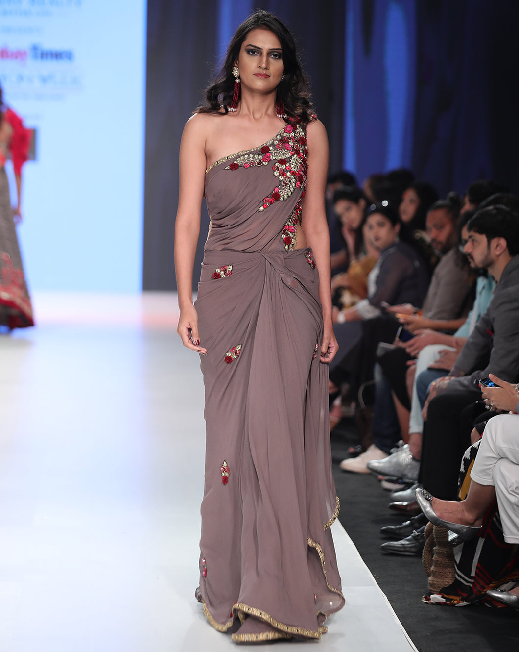 Grey Pre-Draped Sari - Archana Kochhar India