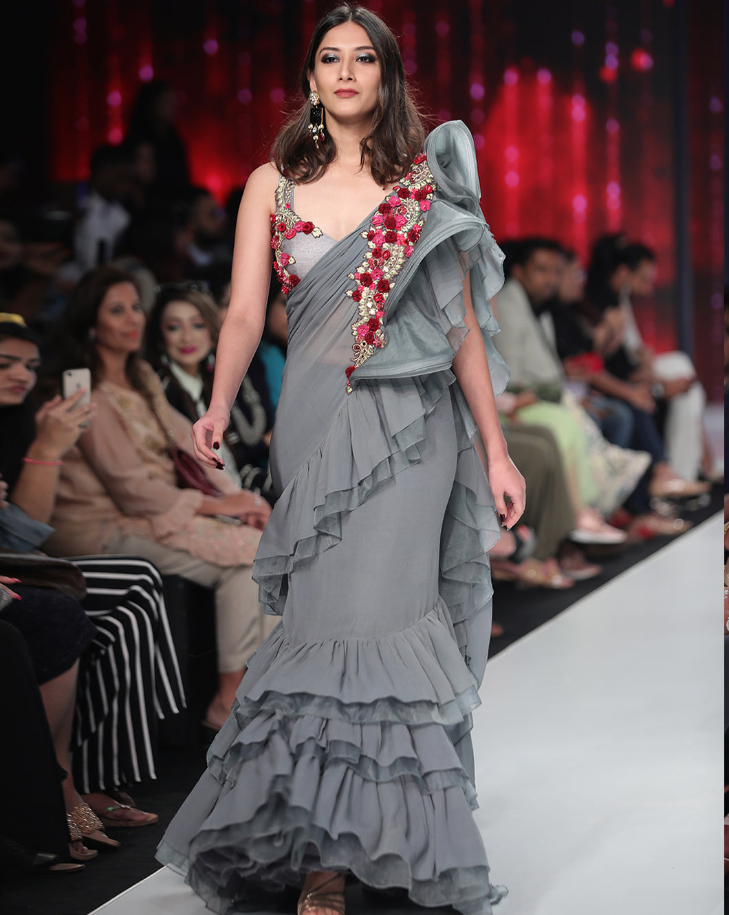 Grey Ruffle Sari - Archana Kochhar India