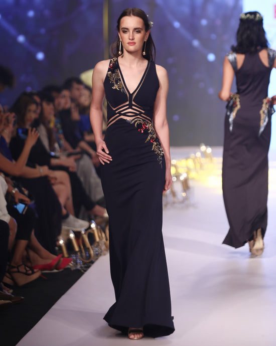 Midnight Blue Geometric Gown - Archana Kochhar India