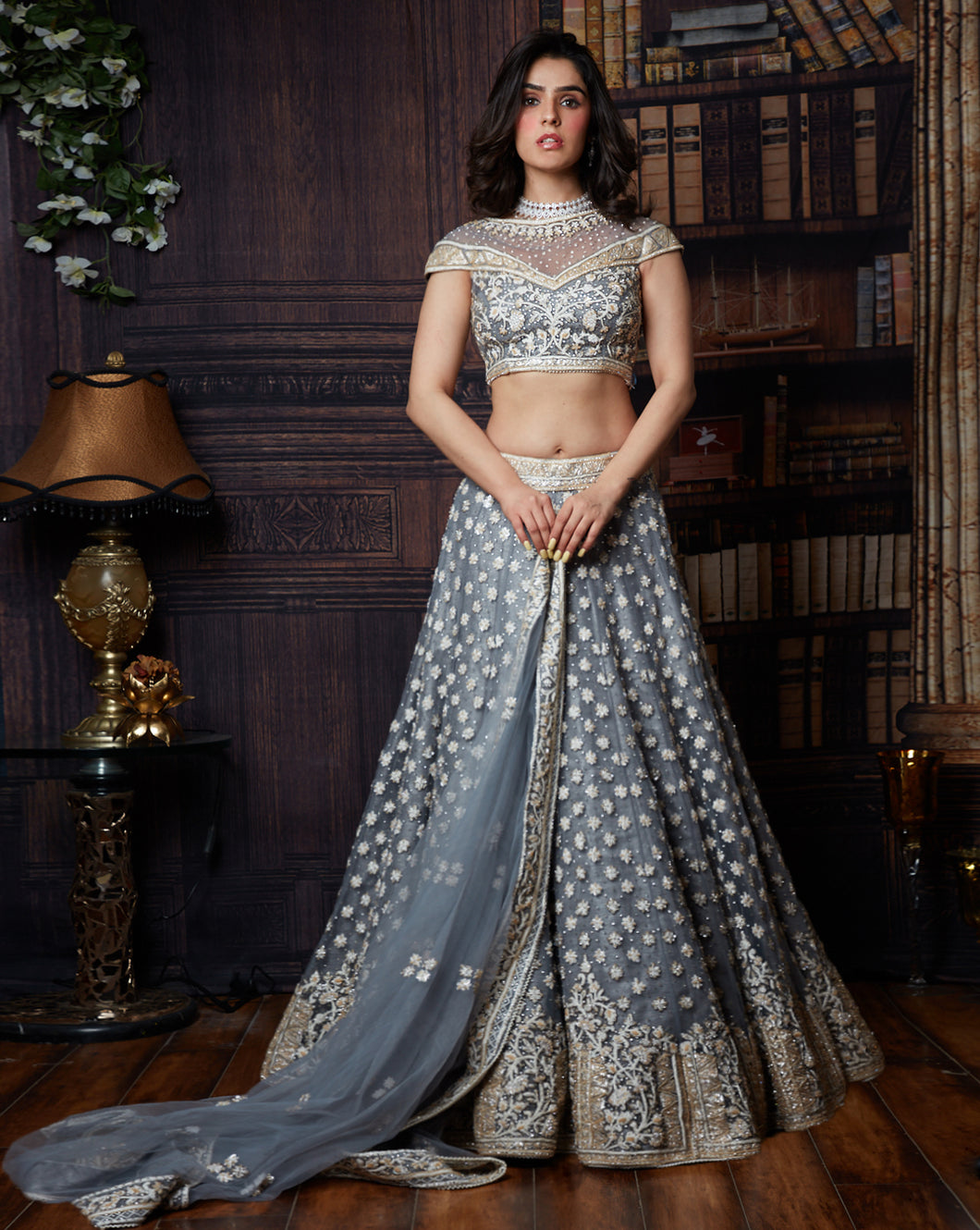 The Grey Floral Lehenga