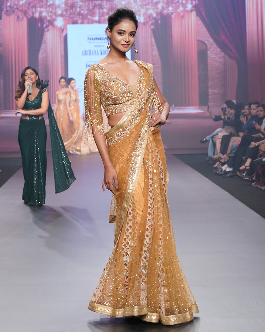 The Tassel Gold Lucknowi Sari