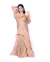 Load image into Gallery viewer, The Ruffled Feather Gold Gown
