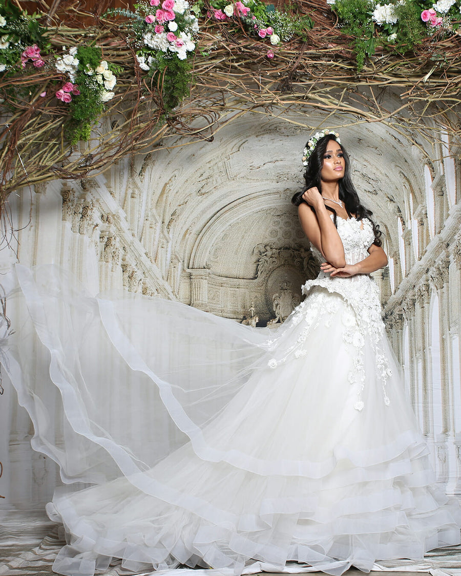 White Peplum Layered Gown - Archana Kochhar India