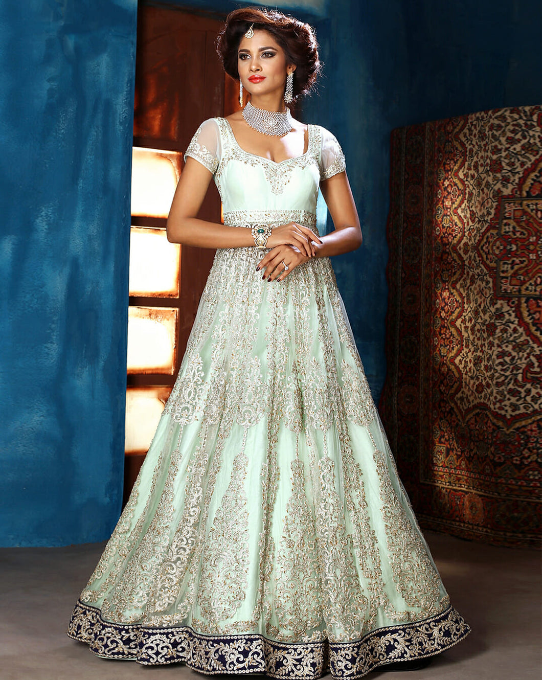 Mint Green Traditional Anarkali - Archana Kochhar India