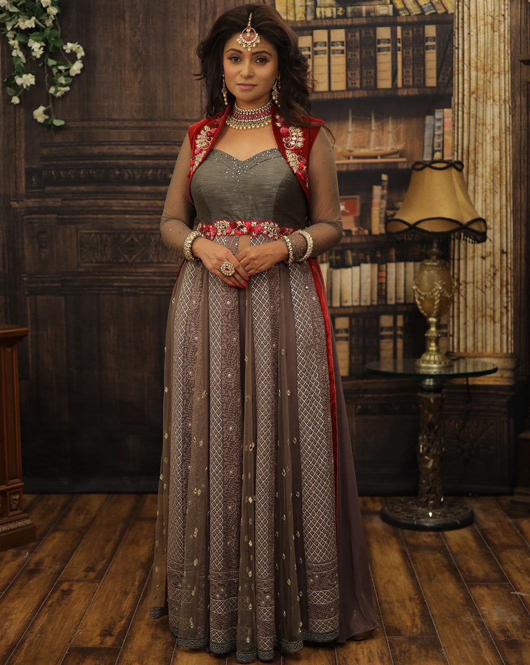 Grey Anarkali Plazzo Set