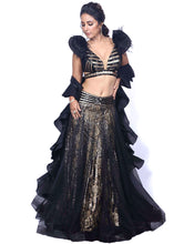 Load image into Gallery viewer, The Black and Gold Lehenga
