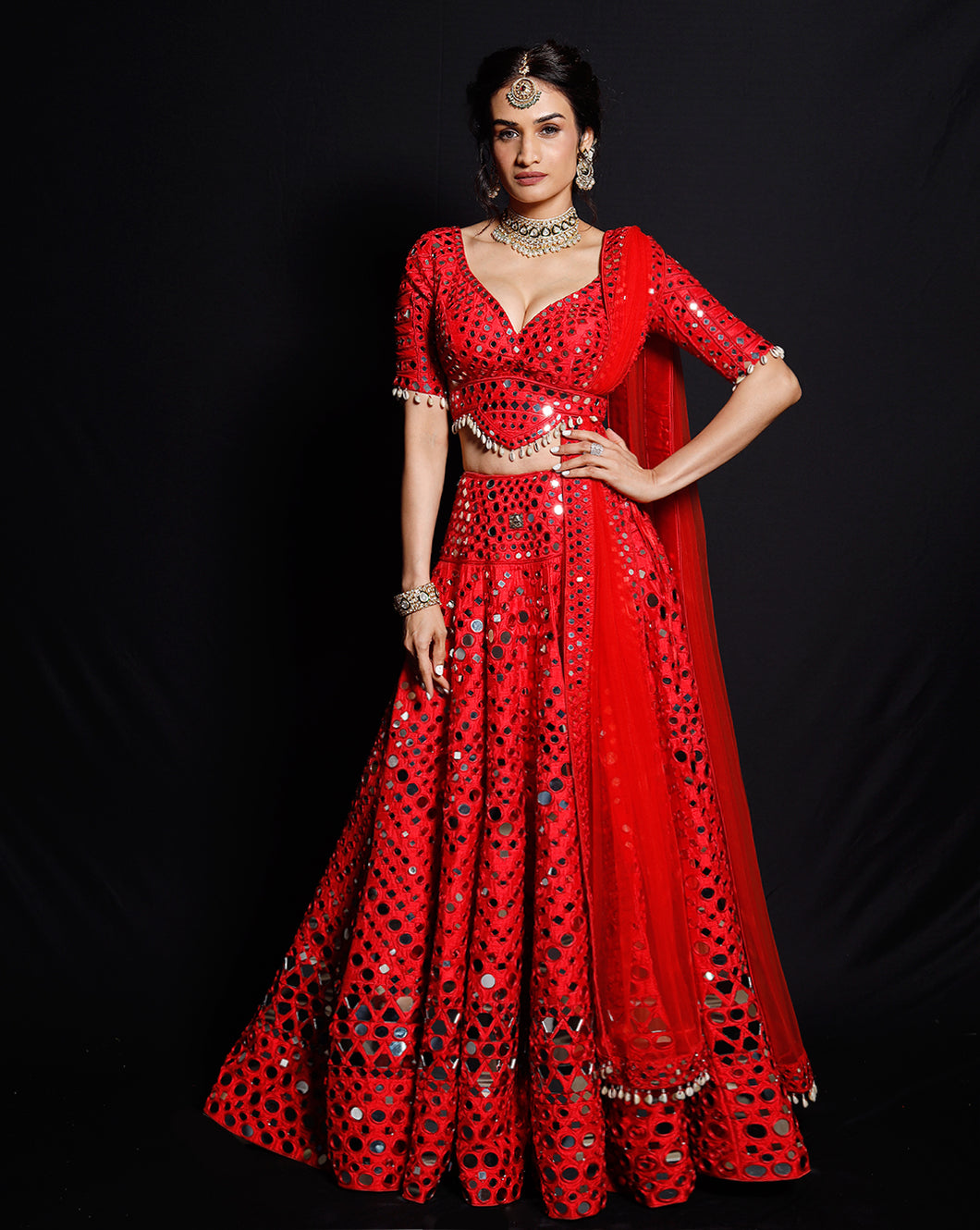 The Shimmering Rouge Mirror Lehenga