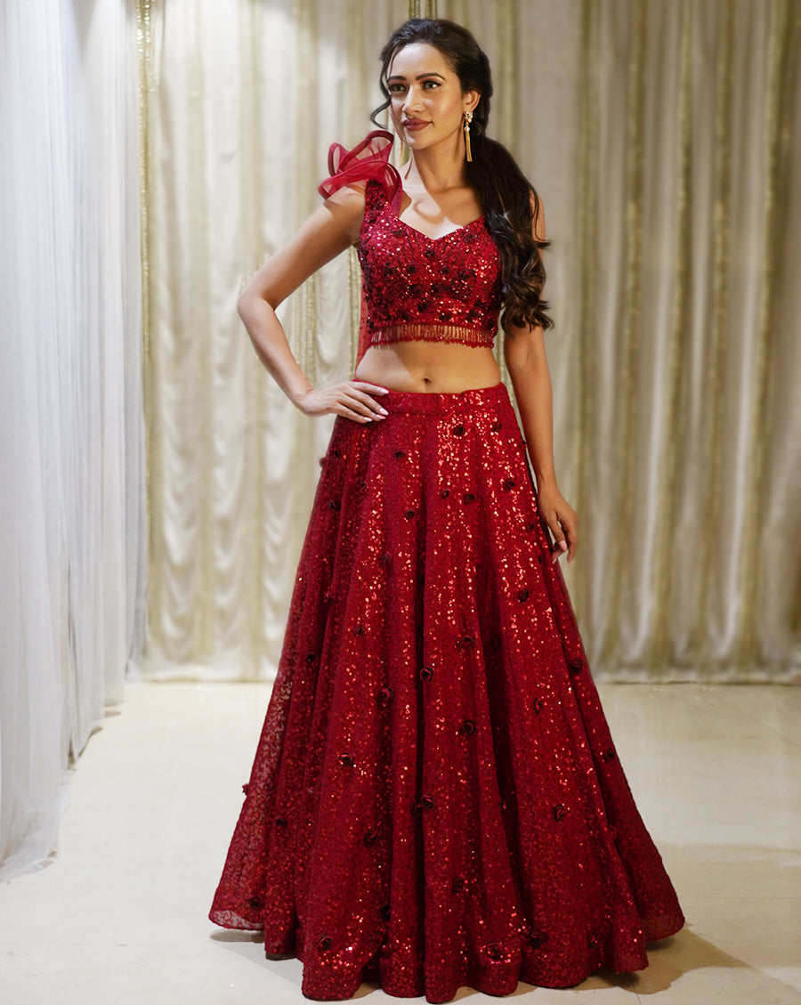 The Sequins Floral Lehenga