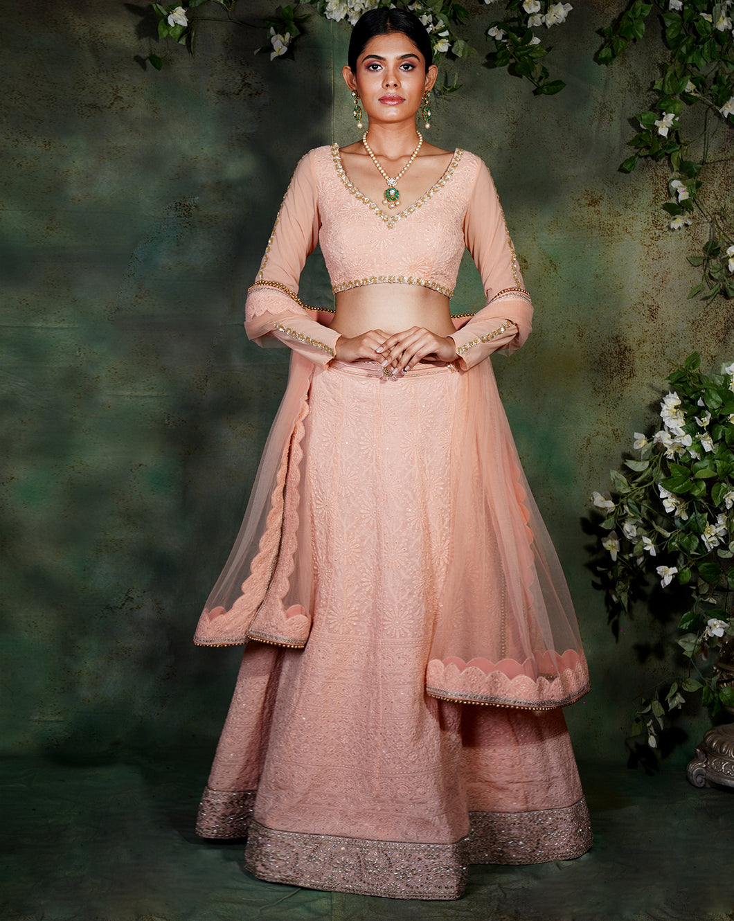 The Peach Lucknowi Lehenga