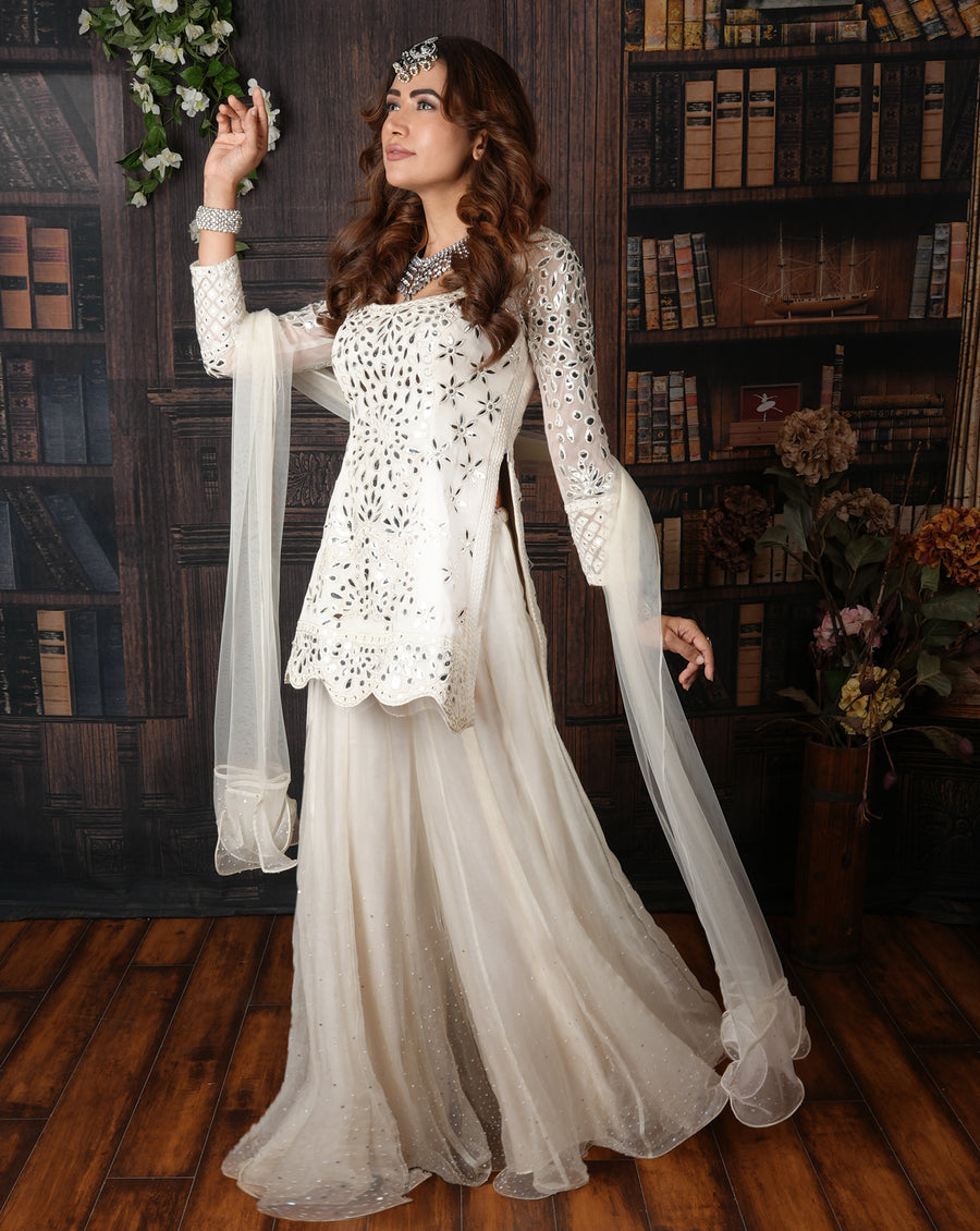 White Kurti Plazzo