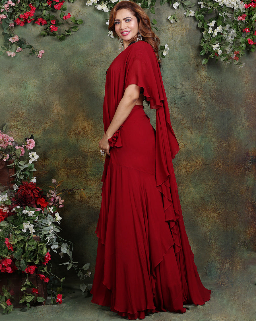 The Maroon Ruffle Sari