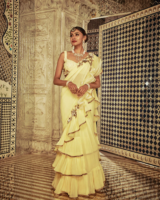 Yellow Ruffle Sari - Archana Kochhar India